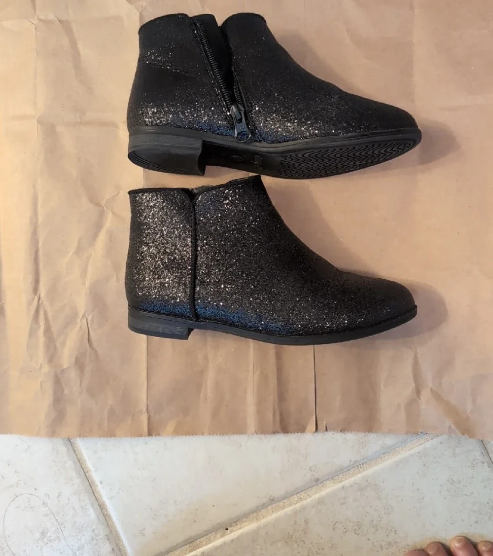 Car & Jack Kids Glitter Ankle Boots - Black